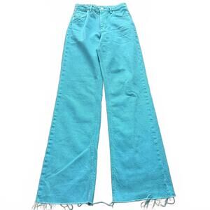 Zara Turquoise Wide-Leg Flare Jeans